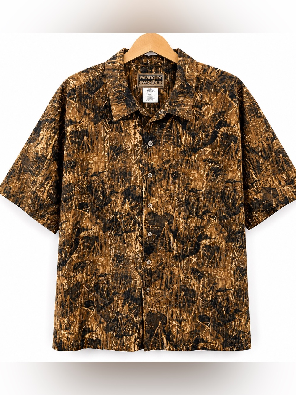 Wrangler Camodog Camo Button Front Shirt Duck Hunting Large 100% Cotton Y2K‎